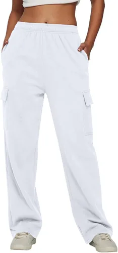 Vista 4 de Pantalones deportivos para mujer, casuales, con forro polar, cintura alta, color sólido, pantalones deportivos con bolsillos