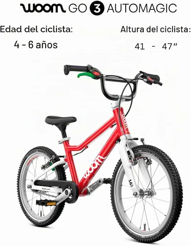 Vista 2 de woom GO 3 & GO 3 AUTOMAGIC Kids Bike, 16 Inch Lightweight, Ages 4-6 Woom Rojo