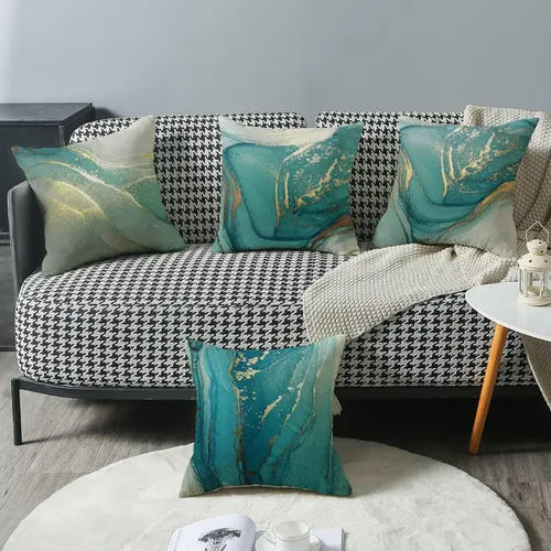 Vista 5 de wyooxoo Juego de 4 fundas de almohada de 20 x 20 pulgadas, fundas de almohada de lino con textura de mármol turquesa, fundas decorativas para sofá