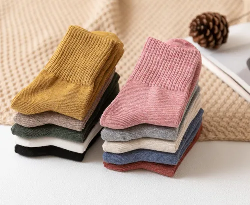 Vista 2 de Calcetines de algodón para mujer, de algodón, casuales, de color sólido, elásticos, para mujeres y niñas, 10 pares