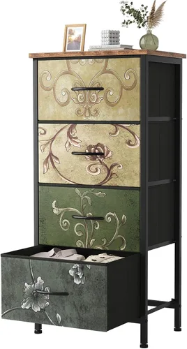 Vista 24 de Sweetcrispy Cómoda alta de tela para dormitorio, cómoda delgada de 6 cajones, torre de almacenamiento estrecha con parte superior de madera y marco