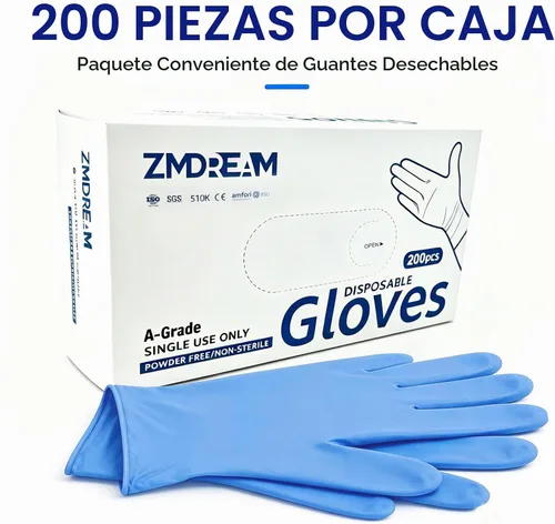 Vista 6 de ZMDREAM Nitrile Gloves 200ct Latex-Free Powder-Free Textured Grip 4 Sizes