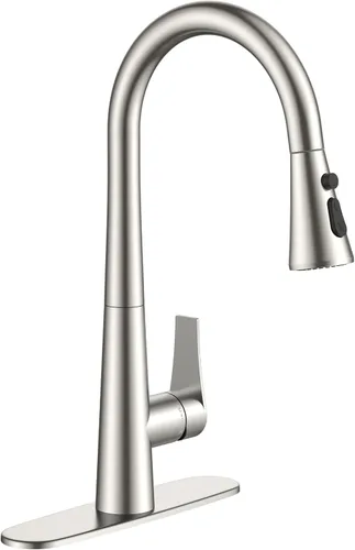 Vista 10 de FORIOUS Grifo de cocina negro alto con rociador extraíble, grifo clásico de acero inoxidable de arco alto para fregadero de cocina, mango único, 3