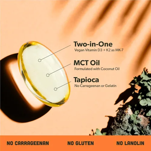 Vista 3 de sapling Suplemento vegano de vitamina D3 + K2 con aceite MCT de coco - 4000 UI de vitamina D y 100 mcg de vitamina K2 como Mk7 - Absorción