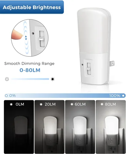 Vista 3 de LOHAS-LED Paquete de 4 luces LED de noche regulables, enchufe con sensor de atardecer a amanecer, blanco, plástico, estilo moderno, brillo de 80
