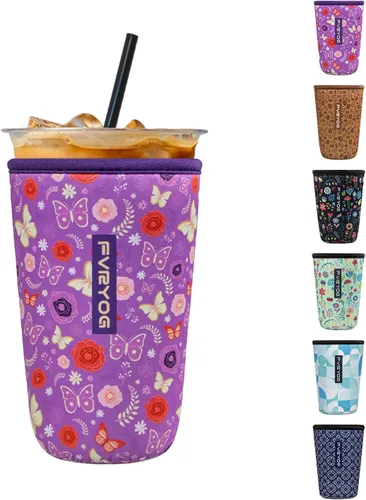 Vista 28 de Fundas de neopreno reutilizables aisladas para café helado, fundas para tazas de café helado, fundas para bebidas heladas y calientes