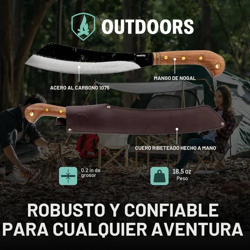 Vista 3 de Condor Tool & Knife Mini Duku Heavy Duty Machete with Sheath, Walnut Handle - Hand Crafted Welted Leather Sheath - Camping Machete Knife - 10.5in