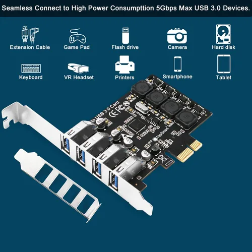 Vista 11 de PCIE - Tarjeta de expansión USB 3.0 de 4 puertos Superspeed de 5 Gbps para Windows 11, 10, 8.x, 7, Vista, XP, PC de sobremesa, tecnología