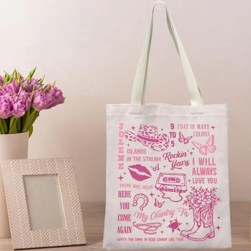 Vista 6 de BWWKTOP Bolsa de lona de canción de campo, regalo para amantes de la música country, álbum de campo, bolsa de hombro, mercancía para festivales