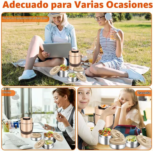 Vista 7 de SSAWcasa Lonchera aislada de 3 capas para hombres, termos de sopa para adultos, contenedor aislado a prueba de fugas, contenedor de comida caliente