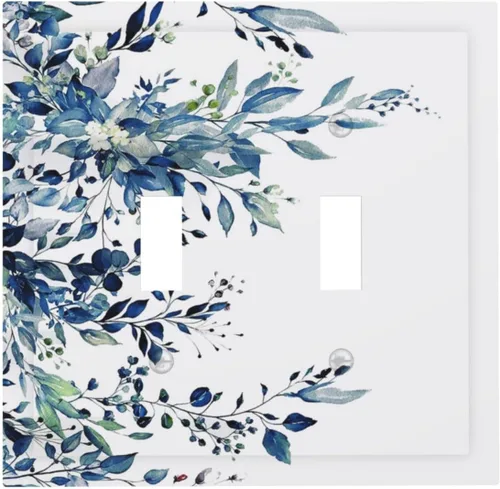 Vista 28 de Cubiertas de Enchufe Dúplex de 1 Gang con Hojas Florales de Eucalipto Azul en Acuarela, Placa Frontal Decorativa para Interruptor de Luz, Placa
