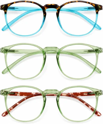 Vista 15 de IBOANN Blue Light Blocking Glasses for Women - 3 Pack ***Tortuga negra y bellota y transparente