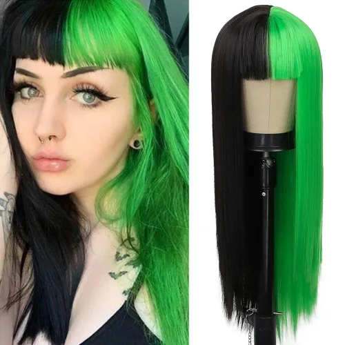 Vista 10 de Kaneles Peluca rizada de color rojo degradado, pelucas de cabello largo ondulado para mujer, pelucas de fibra sintética negra y roja para fiesta