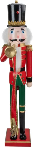 Vista 3 de Northlight Soldado cascanueces de Navidad rojo y verde de 36 pulgadas con cuerno