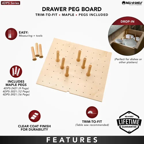 Vista 3 de Rev-A-Shelf sistema de tabla de 9 taquetes para cajón de madera, de 24 x 21 pulgadas
