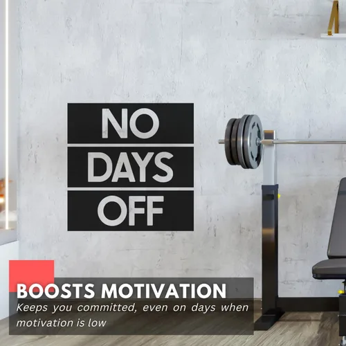 Vista 3 de My Vinyl Story - No Days Off Wall Decal - Cita motivacional, vinilo inspirador para el gimnasio en casa, oficina, fitness, ejercicio, fácil de Negro