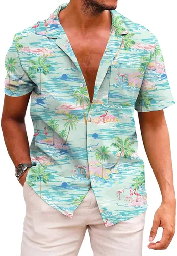 Vista 8 de KYKU - Camisa hawaiana funky para hombre, ropa tropical para vacaciones en Palm Beach