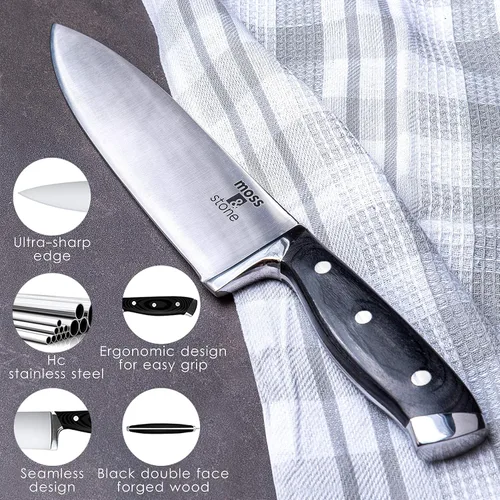 Vista 2 de Moss & Stone 2 tablas de cortar para cocina y cuchillo de chef, polipropileno y aptas para lavavajillas, 2 tablas de cortar con mango de agarre sin