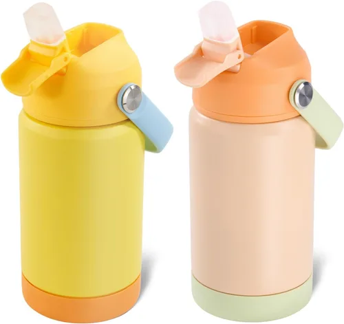 Vista 23 de Kerilyn - Botella de agua para niños, de acero inoxidable, con pajilla a prueba de fugas, con aislamiento térmico, libre de bisfenol A, unisex