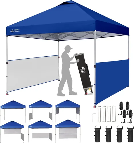 Vista 11 de CROWN SHADES Tienda de campaña con dosel, refugio portátil de 10 x 10 pies para exteriores con 2 medias paredes laterales, 1 cerradura central