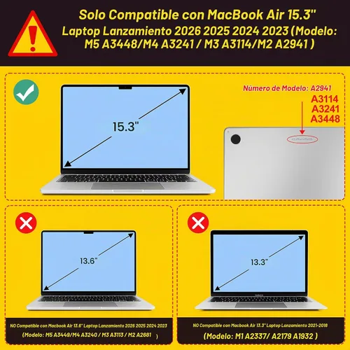 Vista 2 de Tuiklol Funda rígida para MacBook Air 2026, 2025, 2024, 2023, modelo M5, A3448, M4, A3241, M3, A3114, M2, A2941, funda rígida para MacBook de 15.3