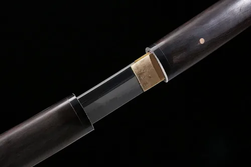 Vista 5 de Espada samurai japonesa negra hecha a mano, Katana de espiga completa de acero T10 de 41 pulgadas, hoja templada de arcilla