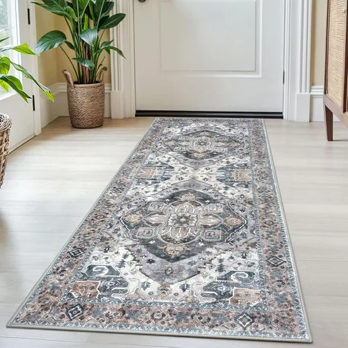 Vista 109 de SIILOOM Alfombra lavable de 2 x 3 pies, alfombra suave color taupe ceniza para entrada, tapete antideslizante para puerta de interior, tapete