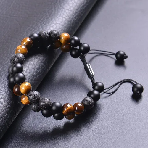 Vista 10 de DHQH Triple Protection Bracelet 8/10MM Hematite Black Agate Tigers Eye Stone Bracelet Crystal Jewelry Healing Bead Bracelets for Men Bring Luck