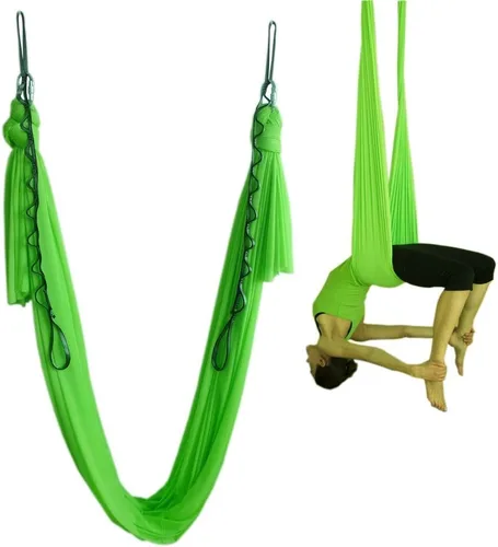 Vista 17 de Hamaca de yoga aérea de 5.5 yardas para yoga, columpio, pilates, seda, fitness, incluye mosquetón, cadena de margarita, guía de postura