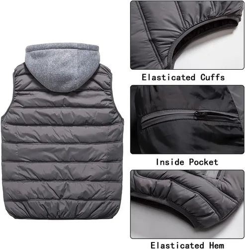 Vista 3 de Msmsse Chalecos acolchados para hombre, chaleco de invierno para hombre, ligero, resistente al viento, chaleco con capucha para golf y correr