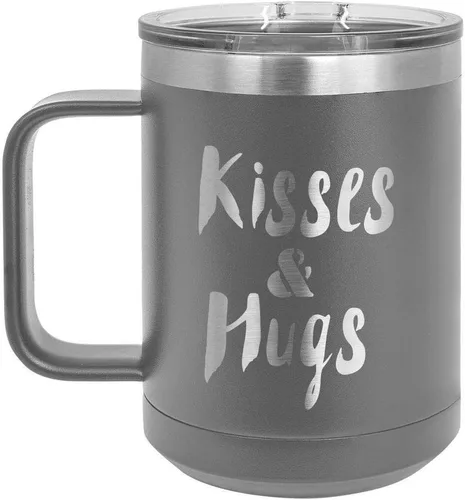 Vista 6 de KISSES AND HUGS Coral 15 oz Taza de café w/tapa deslizante Taza de café de viaje aislada Ideas de regalos de cumpleaños o Navidad de mujeres u