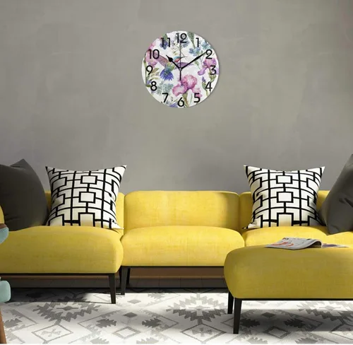 Vista 4 de Spring Hummingbird - Reloj de pared redondo con estampado de flores, 9.5 pulgadas, funciona con pilas, reloj de escritorio analógico silencioso