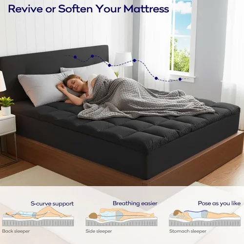 Vista 3 de OLANLY Cubrecolchón de Espuma Viscoelástica de Doble Capa de 4 Pulgadas Tamaño Twin para Dolor de Espalda, Funda de Colchón Pillow Top Refrescante