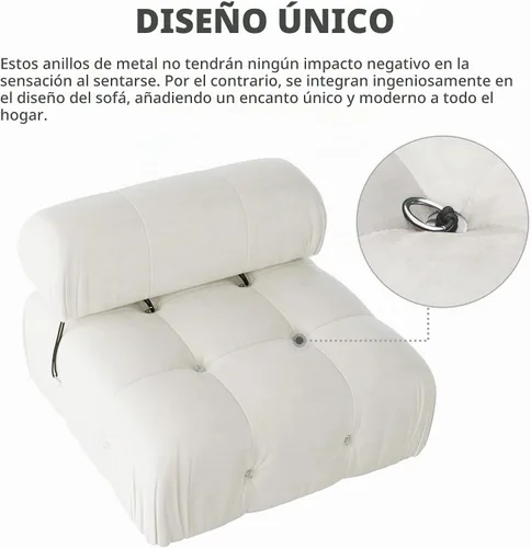 Vista 3 de Sofá modular seccional, sofá de terciopelo, asiento medio, beige
