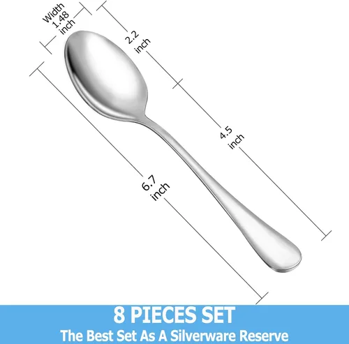 Vista 2 de Juego de 8 cucharaditas de té de acero inoxidable de grado alimenticio, cucharas pequeñas duraderas, cuchara de postre de metal, cuchara