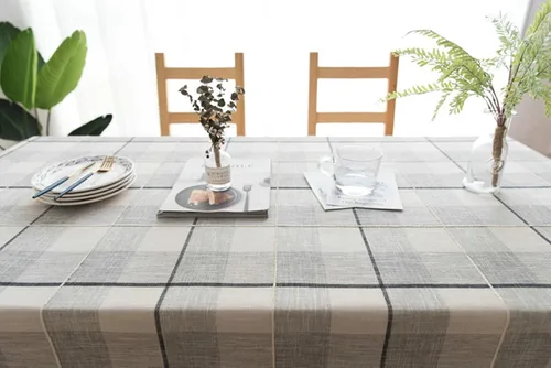 Vista 5 de Table Cover 24 x 24 inch, Square, Black Grey, Cotton Linen Plaid Dining Table Cloth