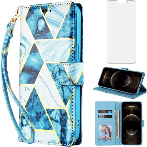 Vista 11 de Funda compatible con iPhone 12 Pro Max 6.7 y protector de pantalla de vidrio templado, funda de cuero con tapa para iPhone 12promax 5G i 12s Plus