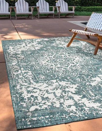 Vista 21 de Unique Loom Jill Zarin Jill Zarin Outdoor Collection - Alfombra Dubái (3 pies 3 pulgadas, redonda, rosa y aguamarina/azul claro)