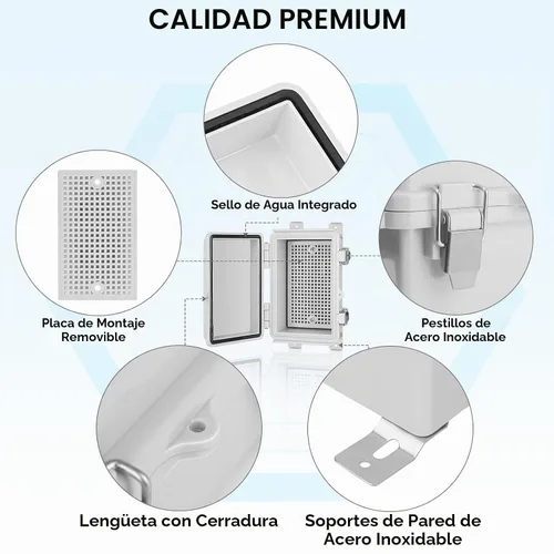 Vista 5 de TICONN - Caja de conexiones eléctricas impermeable IP67 con carcasa de plástico ABS con tapa con bisagras con placa de montaje, soportes de pared