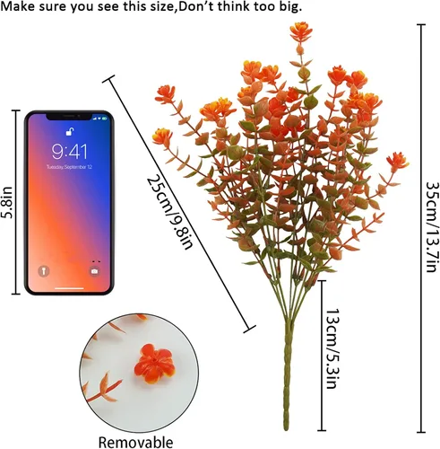 Vista 2 de Uieke 24 flores artificiales de otoño para exteriores, resistentes a los rayos UV, plantas de otoño sintéticas, arbustos que no se decoloran, Naranja