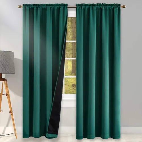 Vista 13 de KEQIAOSUOCAI Aqua - 100 cortinas opacas con forro negro para dormitorio, paneles de cortina totalmente opacas para sala de estar, cortinas aislantes