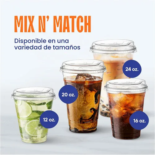 Vista 7 de Vasos de plástico transparente de 12 onzas con tapas sin popote [50 juegos], vasos de plástico desechables de 16 onzas con tapas, transparente