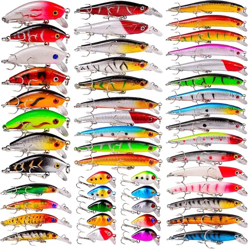 Vista 11 de Juego de Señuelos de Pesca de Lubina para Agua Salada y Dulce, Incluye Señuelos de Superficie, Señuelos Duros, Minnow, Crankbait, Lápiz VIB