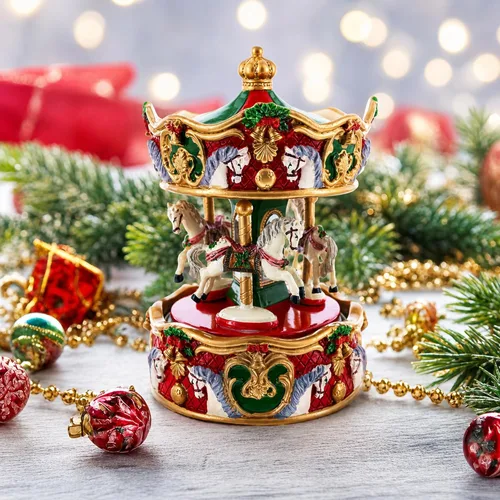 Vista 2 de Figura musical animada de carrusel de Navidad - Caja de música giratoria de caballo