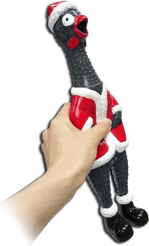 Vista 2 de Squeeze Me Christmas Chicken - Divertido juguete de pollo de goma que grita para niños, juguete chirriante El relleno perfecto para niños y adultos