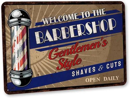 Vista 17 de Chico Creek Signs Letrero de barbería, decoración de salón, 8 x 12 pulgadas, aluminio, retro