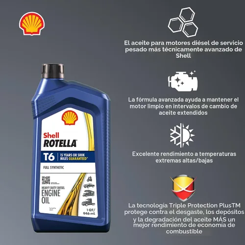 Vista 4 de Shell Rotella Aceite de motor T6 completamente sintético 5W-40, 1 cuarto de galón (paquete de 6)