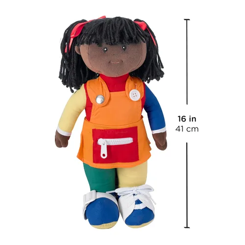 Vista 2 de Children's Factory Muñeca para aprender a vestir: niña afroamericana, juguetes educativos y de aprendizaje para niños pequeños, educación