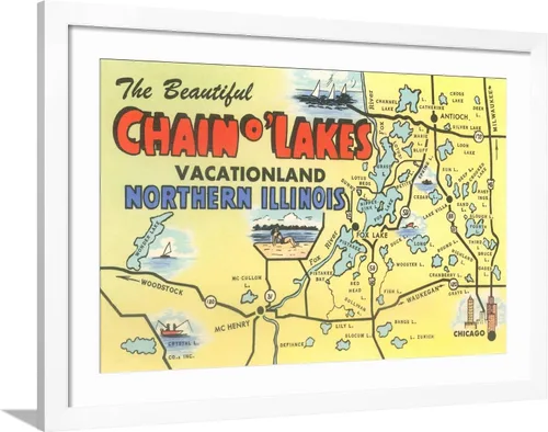 Vista 10 de AllPosters Póster decorativo para pared con mapa de Chain O'Lakes, Illinois sobre marco negro, 18 x 12 pulgadas