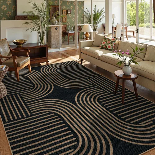 Vista 44 de Lahome Tapetes geométricos para puerta de interior para entrada, alfombra antideslizante lavable de 2 x 3 negro / neutro